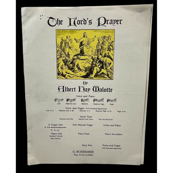 The Lords Prayer Piano Sheet Music Vintage Albert Hay Malotte 1945 Voice Organ - Picture 1 of 6